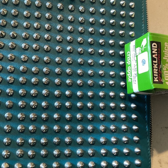 Authentic Louboutin large clutch / iPad case. Teal with spikes - Picture 2 of 14